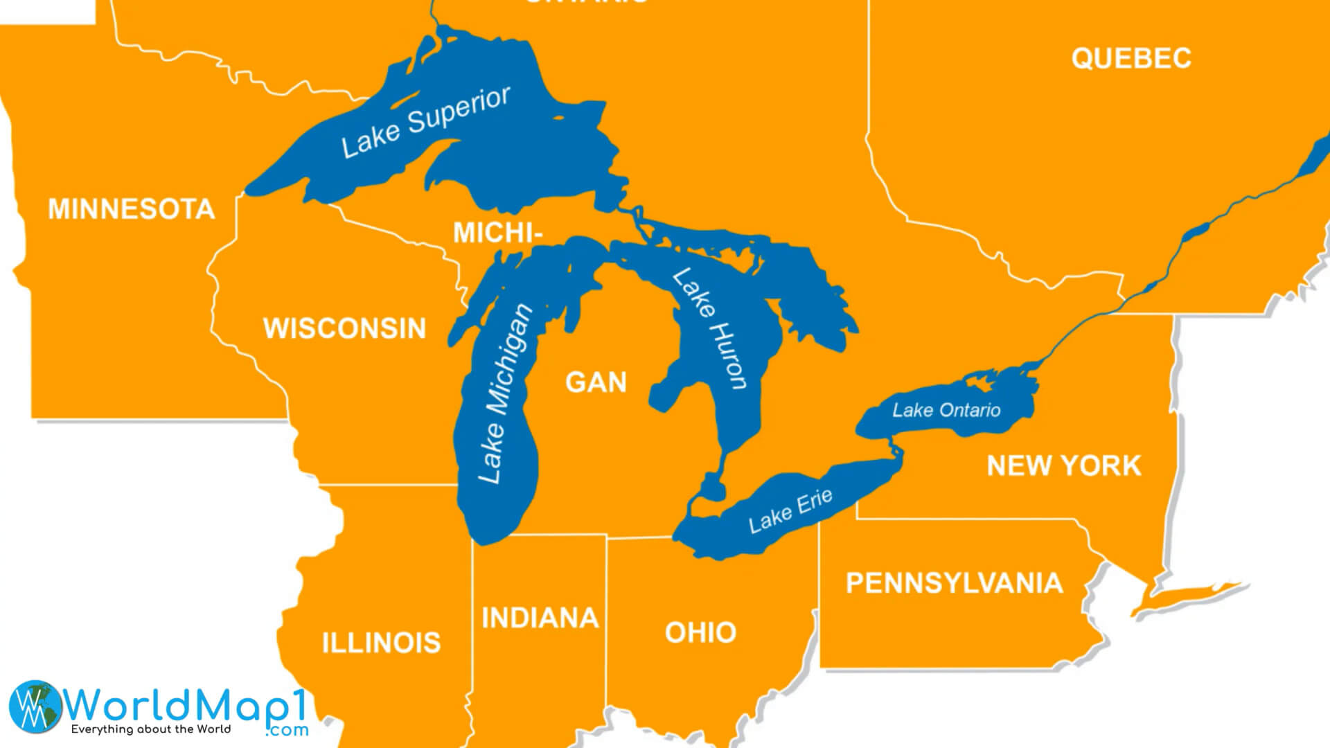 US and Canada Lakes Region Map with Illinois